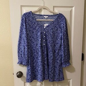 J. Jill Navy Floral Button-Up Blouse